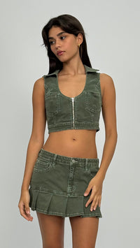 Mari Olive Denim Top