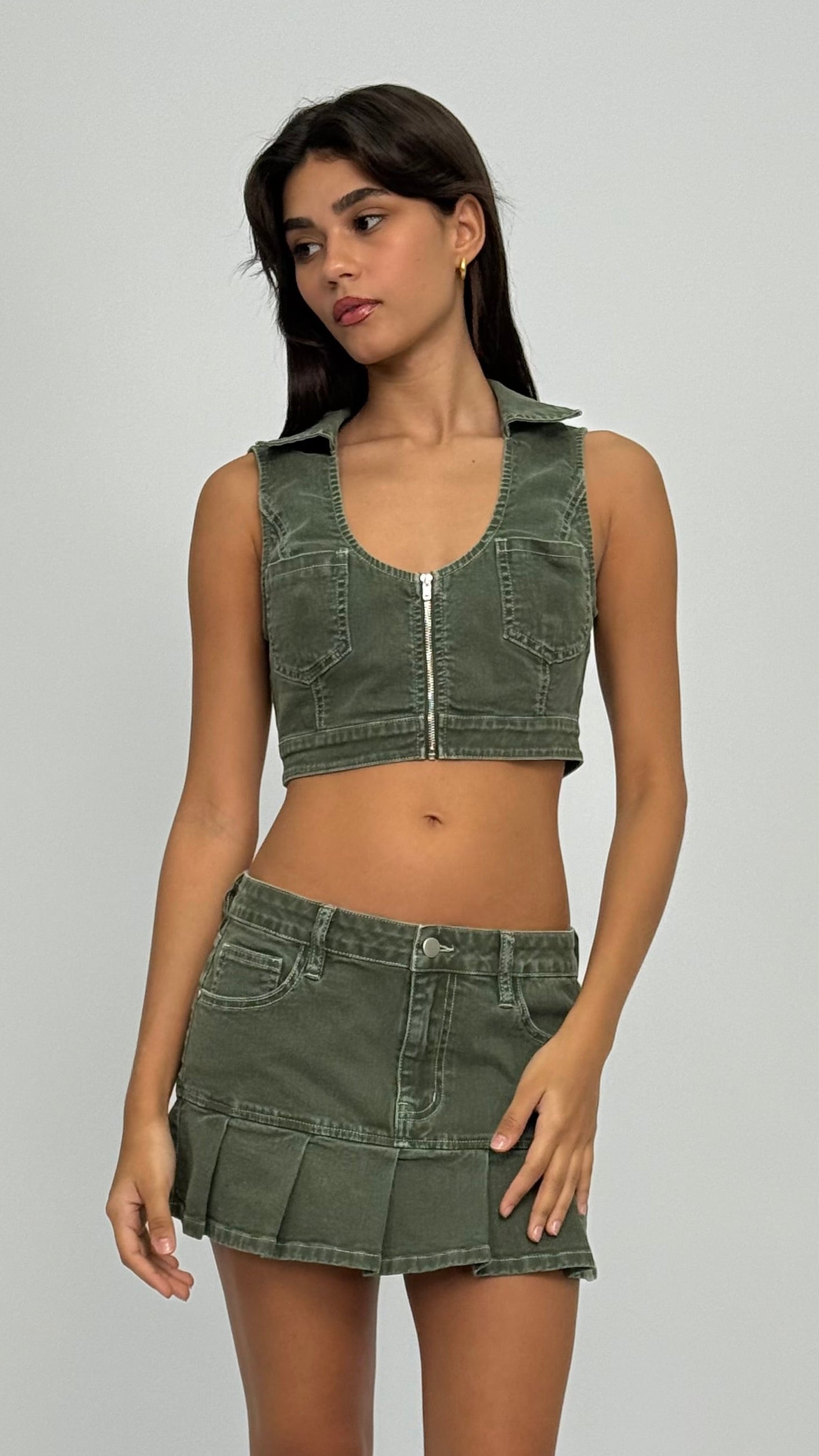 Mari Olive Denim Top