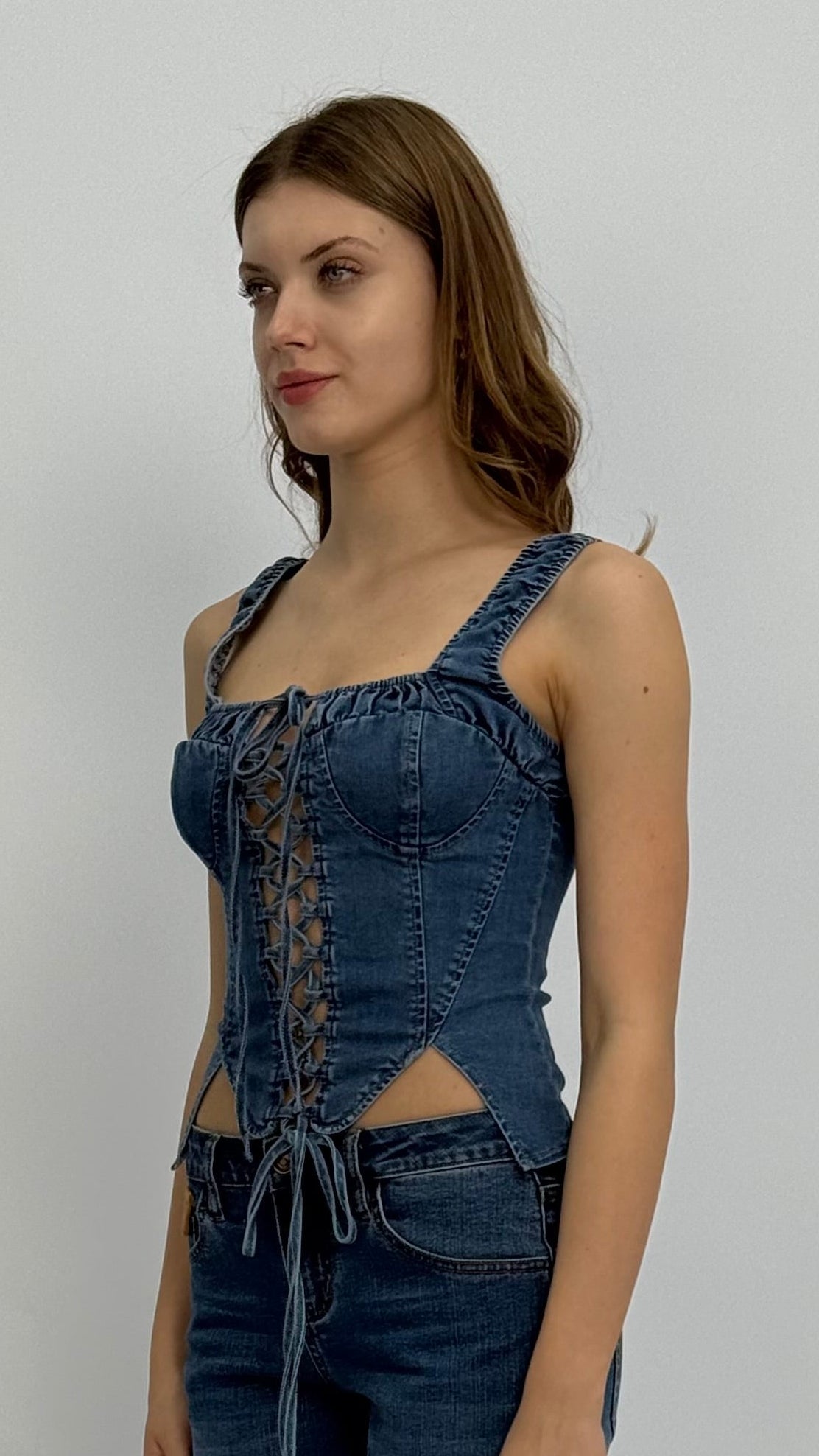 Tyla Denim Lace Up Top