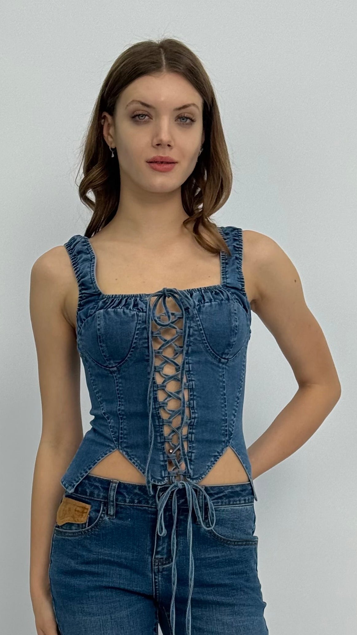 Tyla Denim Lace Up Top