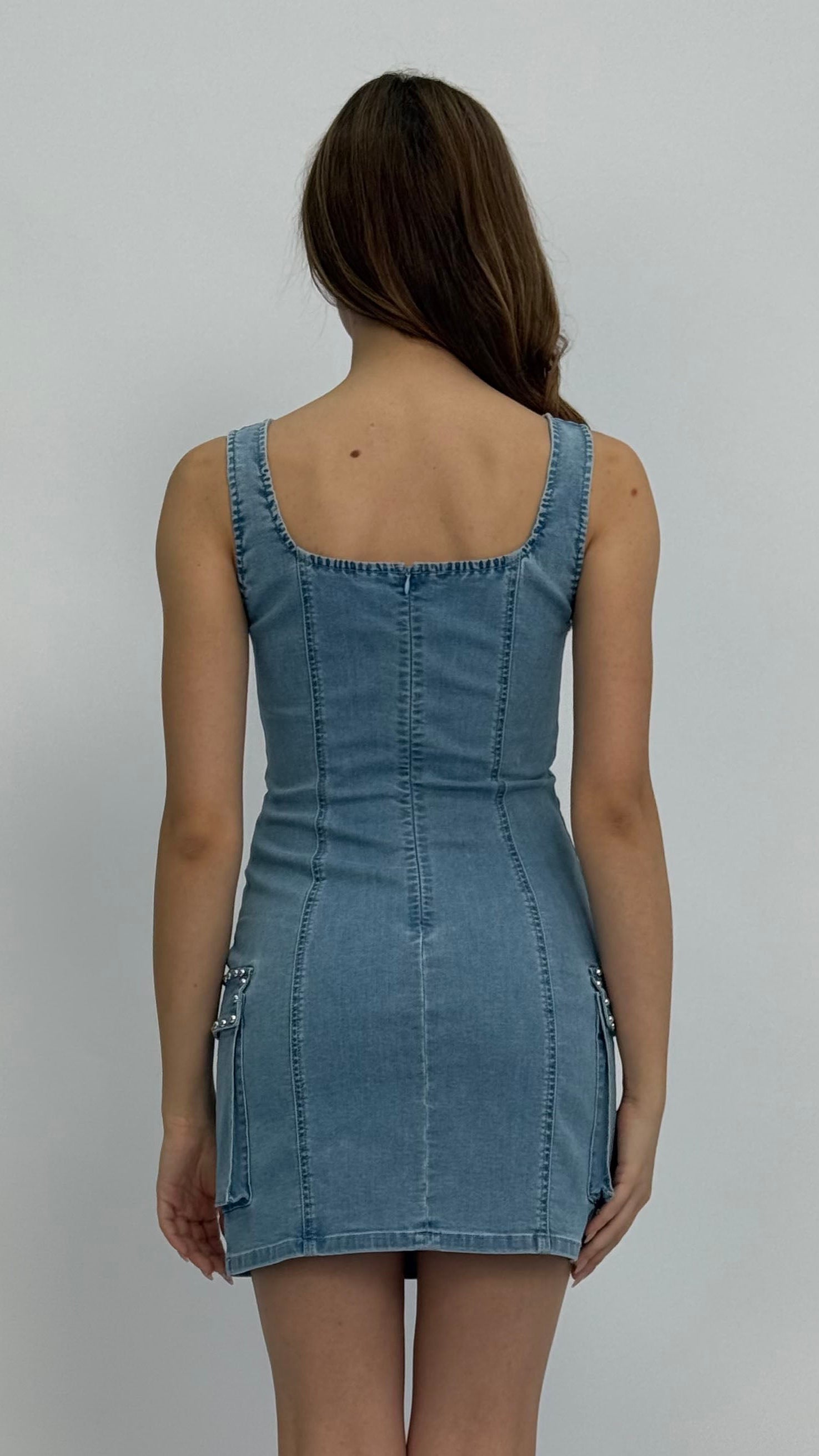 Studded Cargo Denim Dress