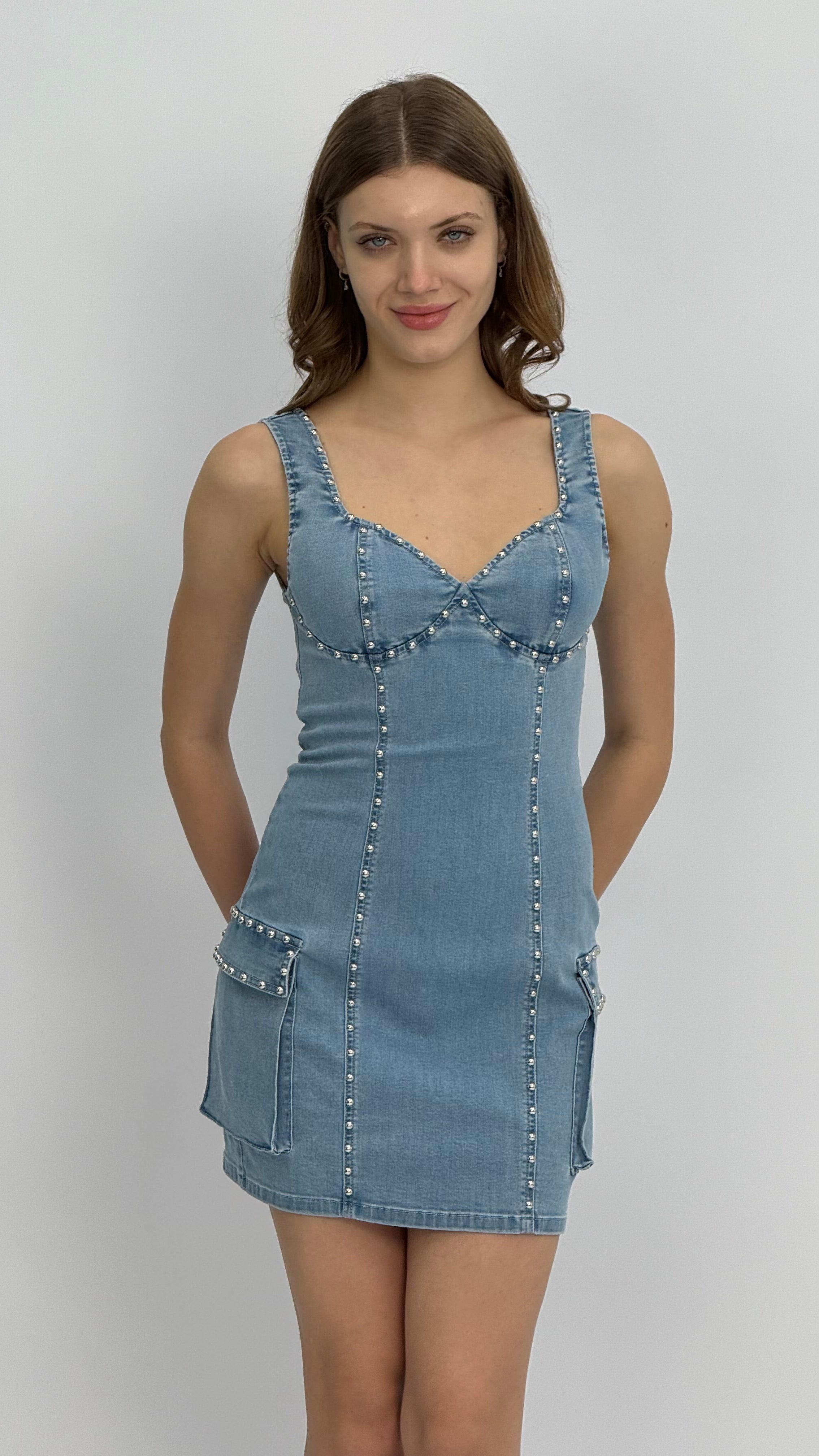 Studded Cargo Denim Dress