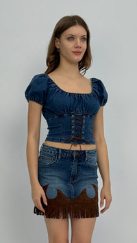 Amanda Puff Sleeve Denim Top