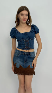 Amanda Puff Sleeve Denim Top