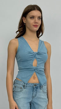 Jasmine Denim Cutout Top