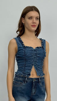 Cynthia Ruched Denim Top