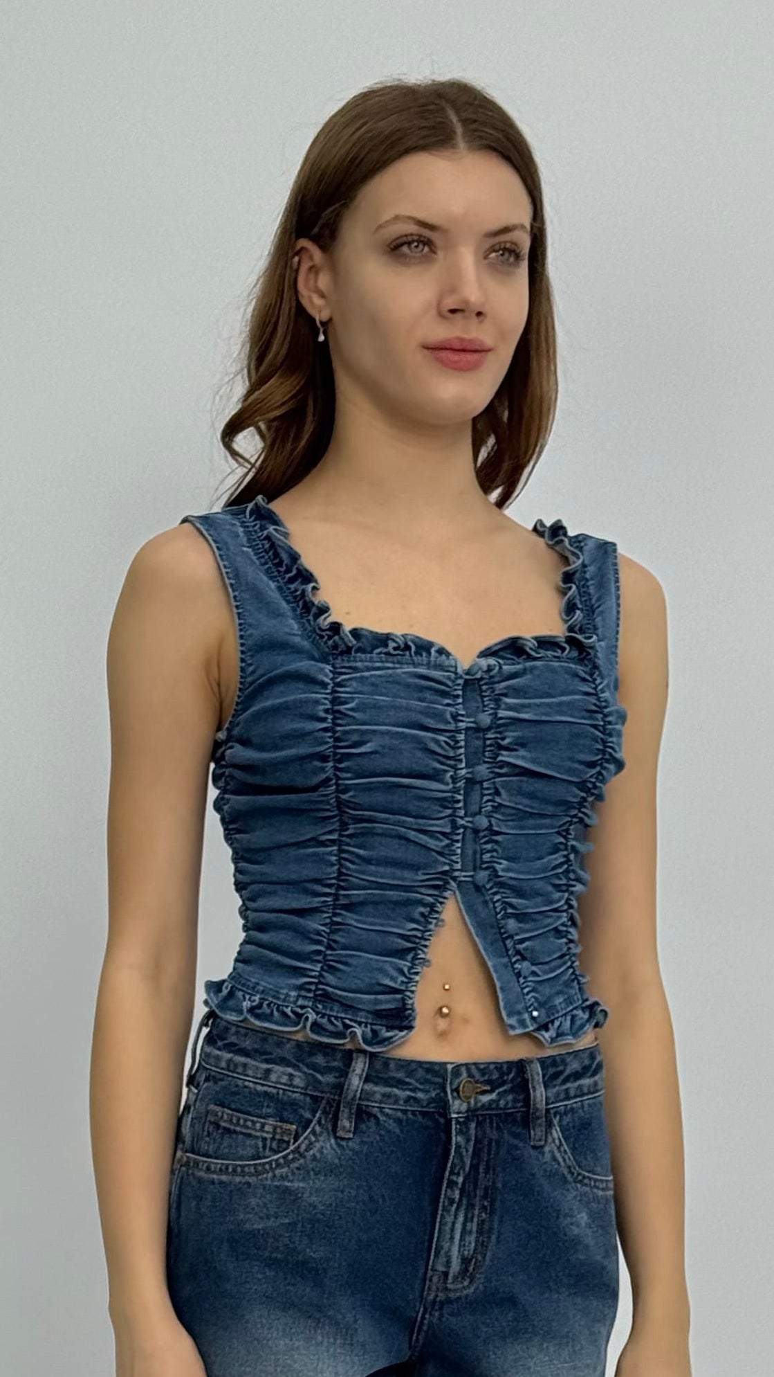 Cynthia Ruched Denim Top