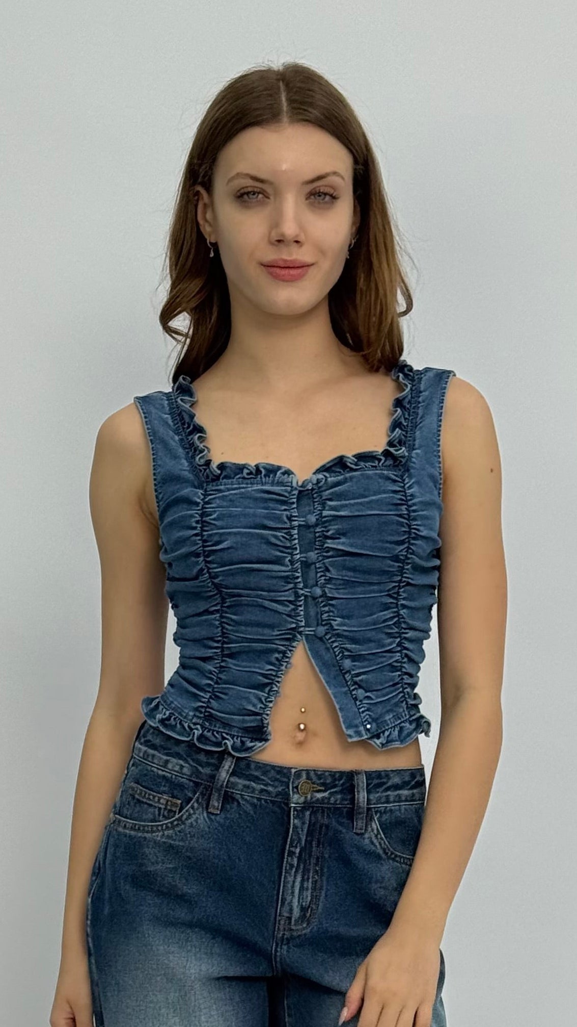 Cynthia Ruched Denim Top
