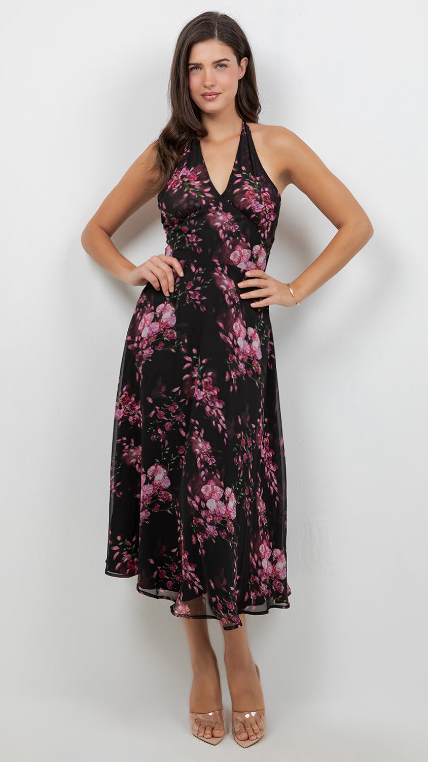 Victoria Floral Halter Dress