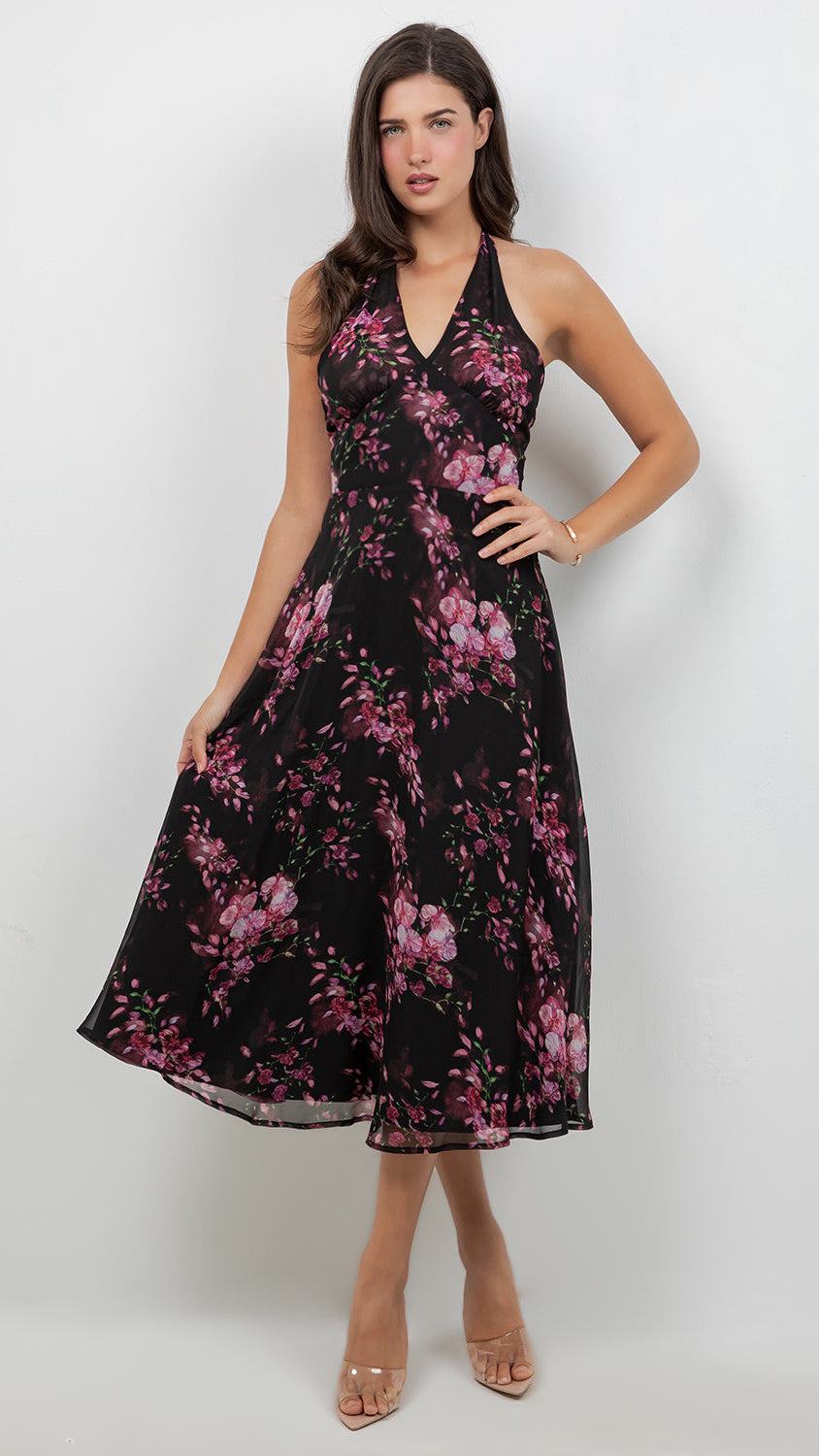 Victoria Floral Halter Dress