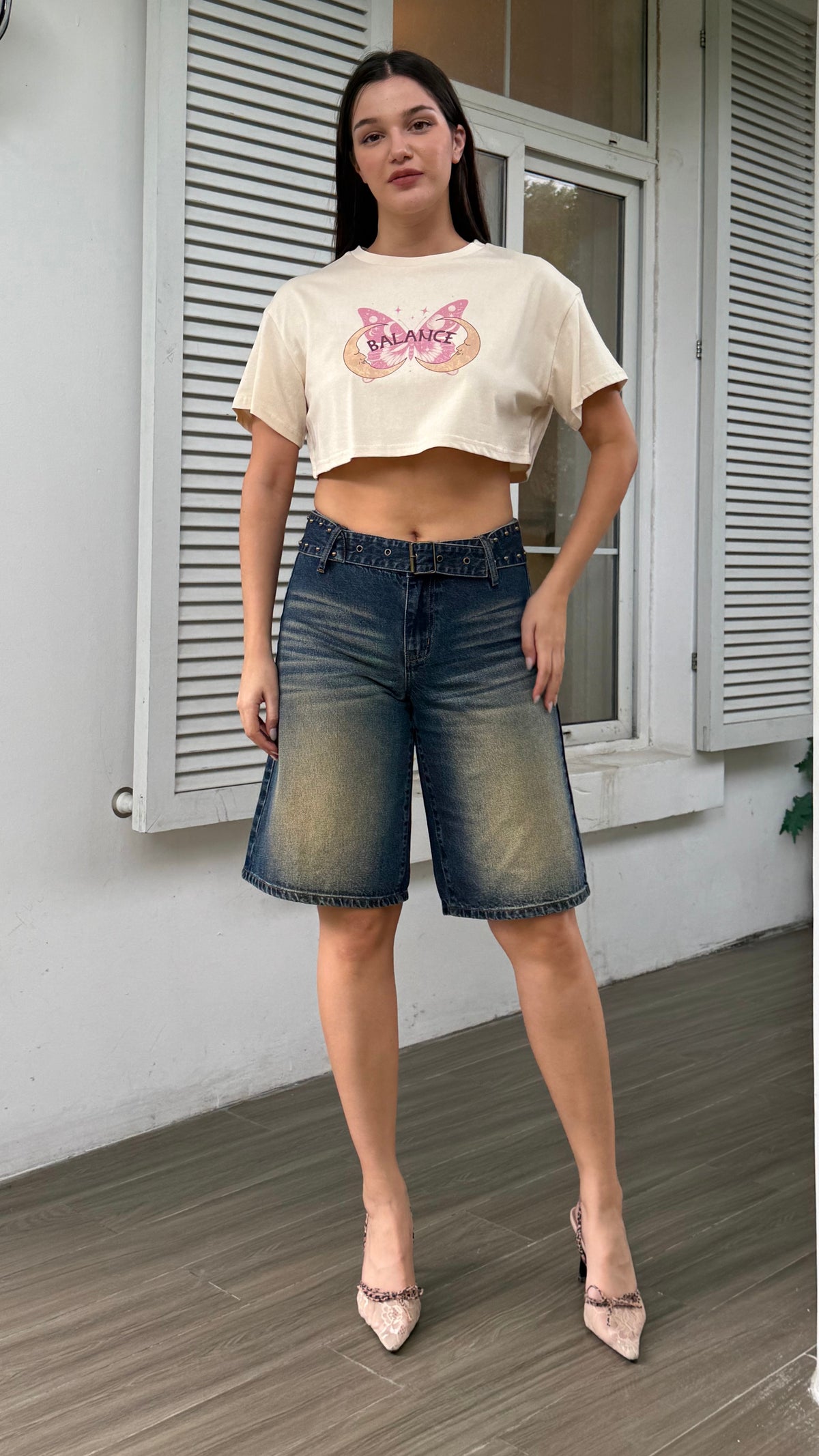 Vintage‑Wash Denim Bermuda Shorts