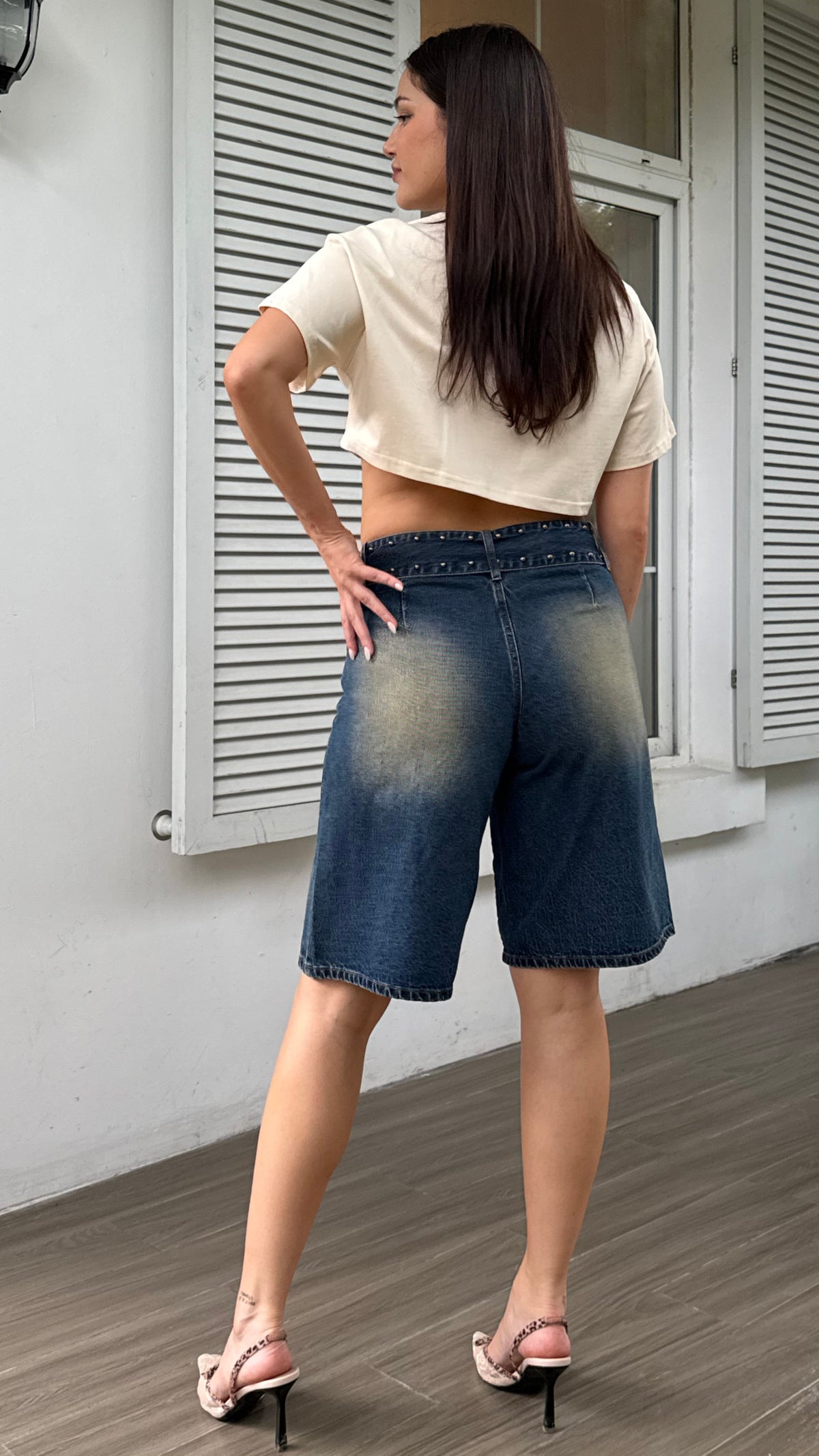 Vintage‑Wash Denim Bermuda Shorts