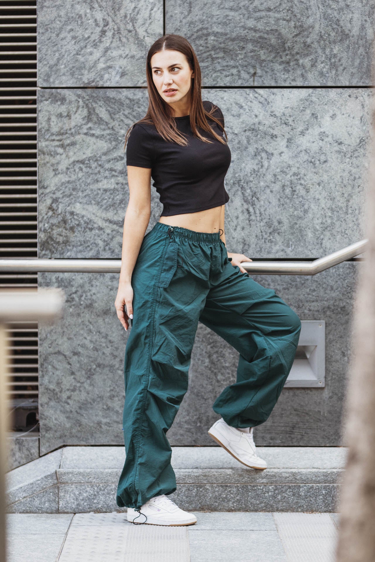 Low rise parachute pants