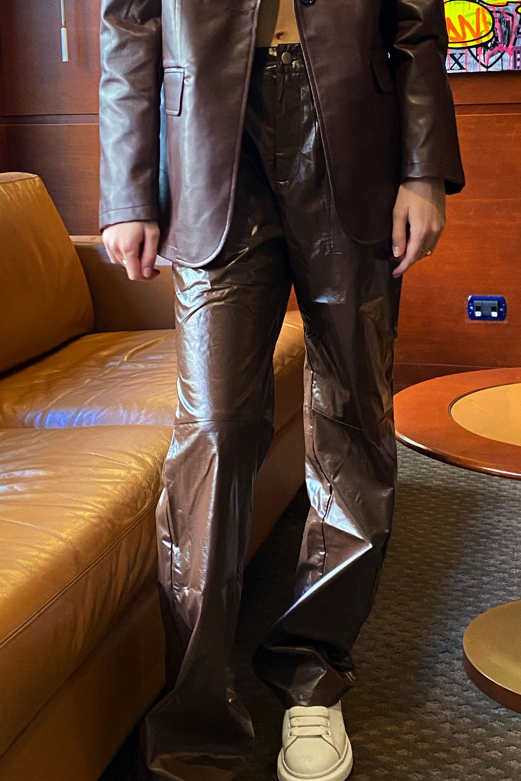 Mid-rise leather pants